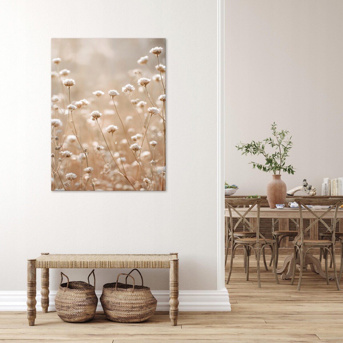 Obraz Do Sypialni Salonu Na Płótnie Kwiaty Natura Beżowy 40x60