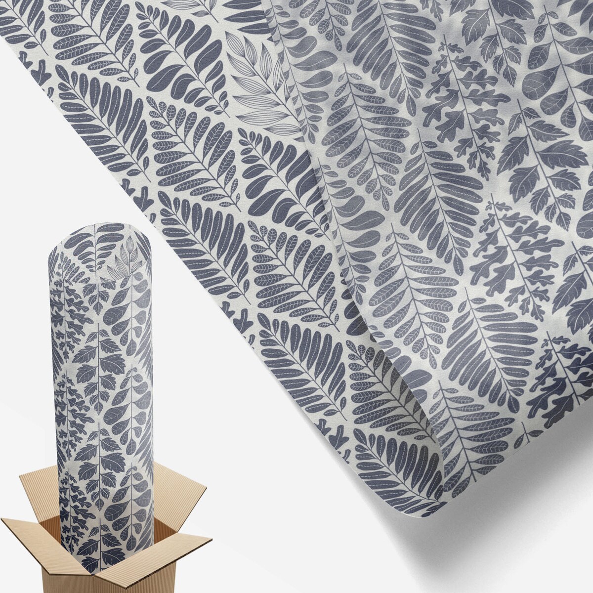 Witraż samoprzylepny dekoracyjny - Niebiesko-szare liście tapeta klasyczna - 50x146 cm