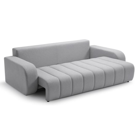Sofa rozkładana ALOO obita tkaniną boucle z ozdobnymi poduszkami jasnoszara