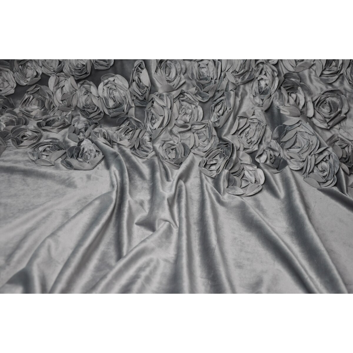 zasłona welurowa "bella rosa" z wyszywanymi różami | taśma | jasny szary