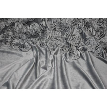 zasłona welurowa "bella rosa" z wyszywanymi różami | taśma | jasny szary