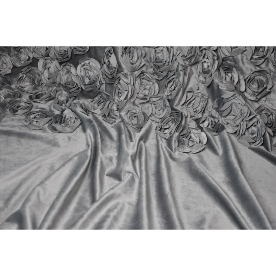 zasłona welurowa "bella rosa" z wyszywanymi różami | taśma | jasny szary