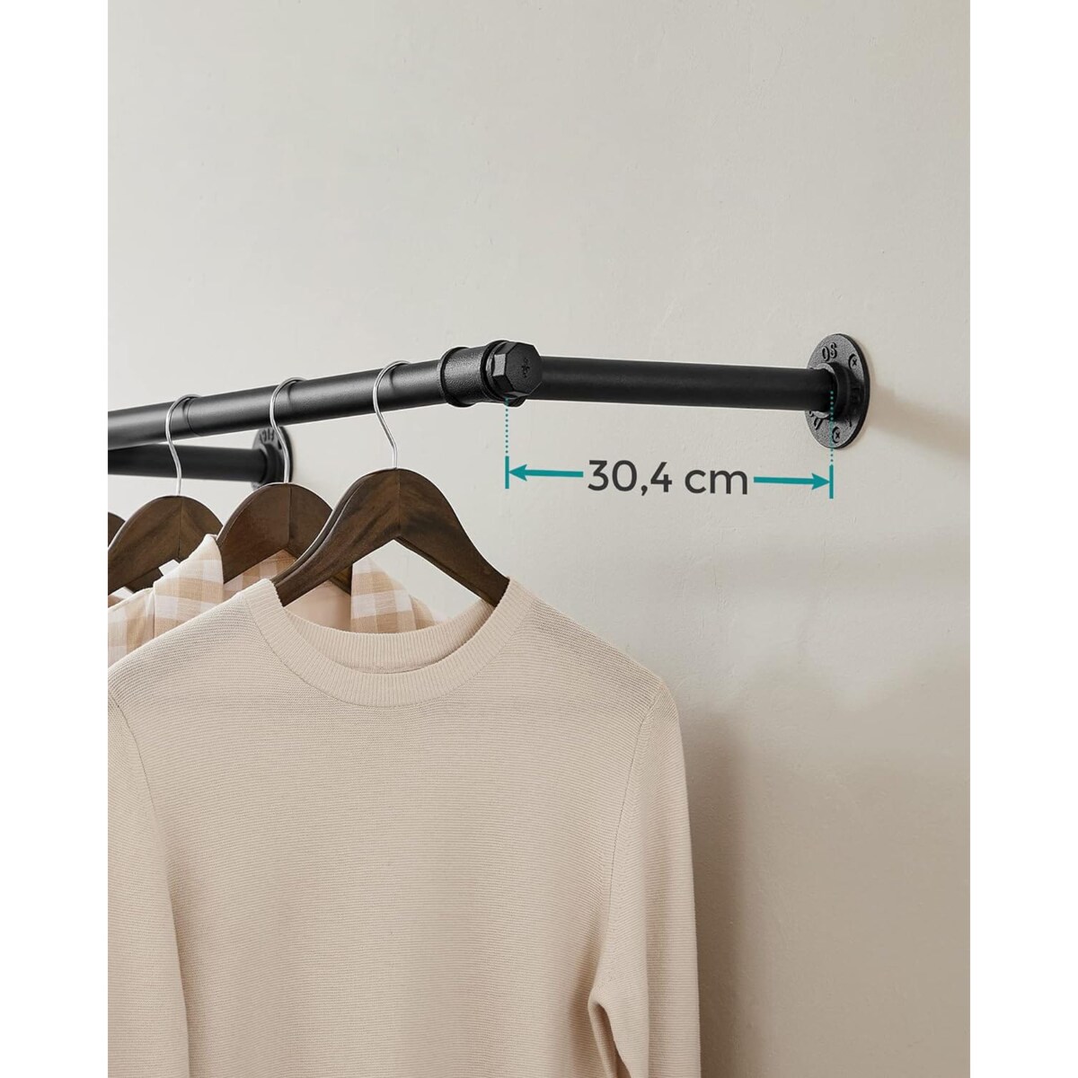 Wieszak Drążek Ścienny 170X30,4X7 Cm Czarny