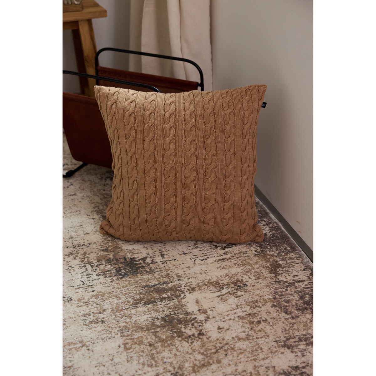 Poszewka warkocz kwadratowa karmelowa, 50 x 50 cm, La Manta