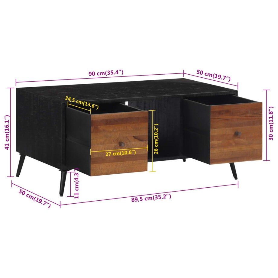 vidaXL Stolik kawowy, 90x50x41 cm, drewno tekowe z odzysku