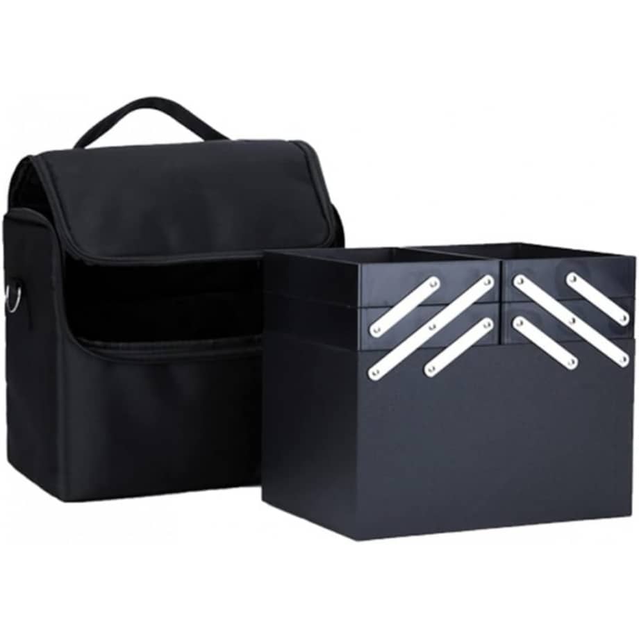 Czarna kosmetyczka rozkładana elegancki kuferek organizer na kosmetyki przenośna 25x28x20cm CB45