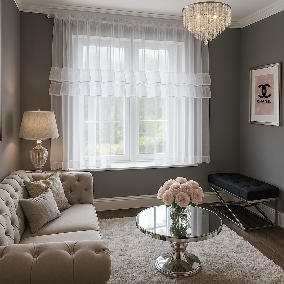 firana z lekkiej etaminy "sophia" dwie falbanki 400x160cm | taśma