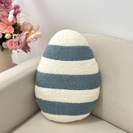 Poduszka jajko pisanka w paski bolce ecru niebieski