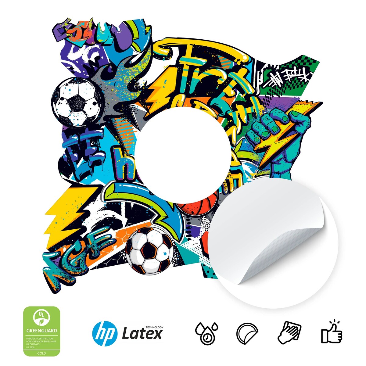 Naklejka Pod Włącznik Światła Dla Dzieci Graffiti Abstrakcja Piłka Nożna 20x20cm