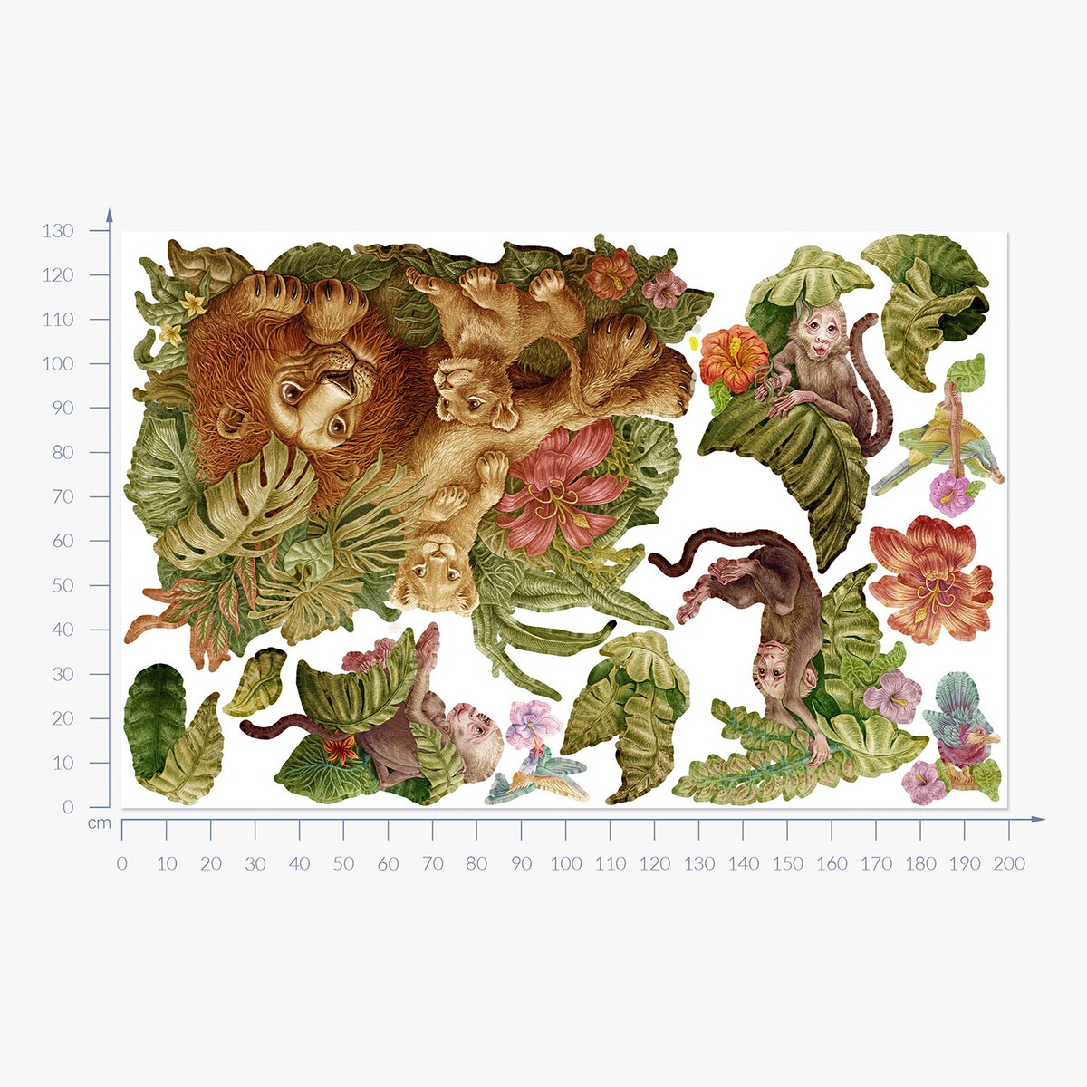 Zestaw naklejek na ścianę, Safari tropikalne, 130cm
