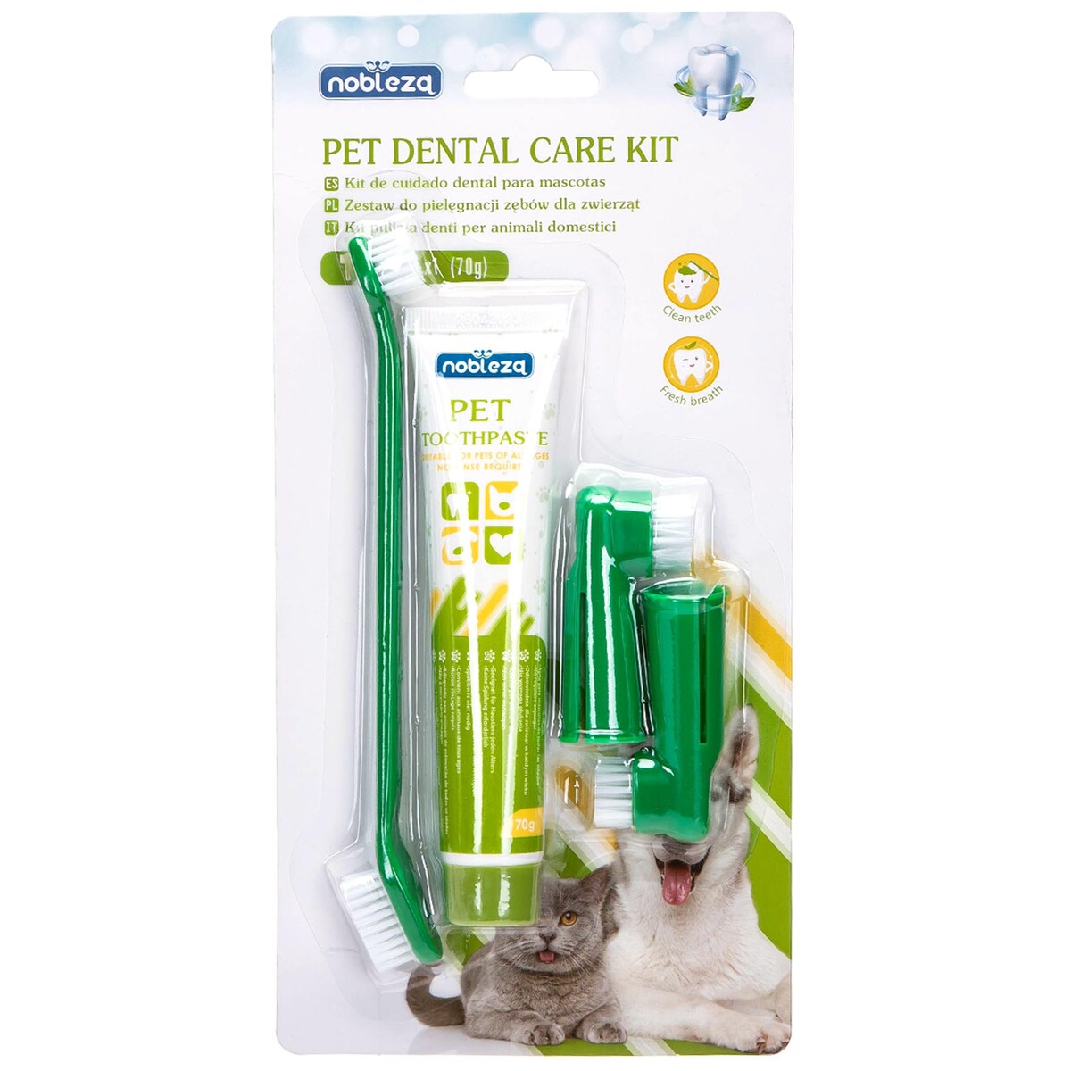 Szczotka Pasta Do Mycia Czyszczenia Zębów Dla Psa Zwierząt + 2 Nakładki