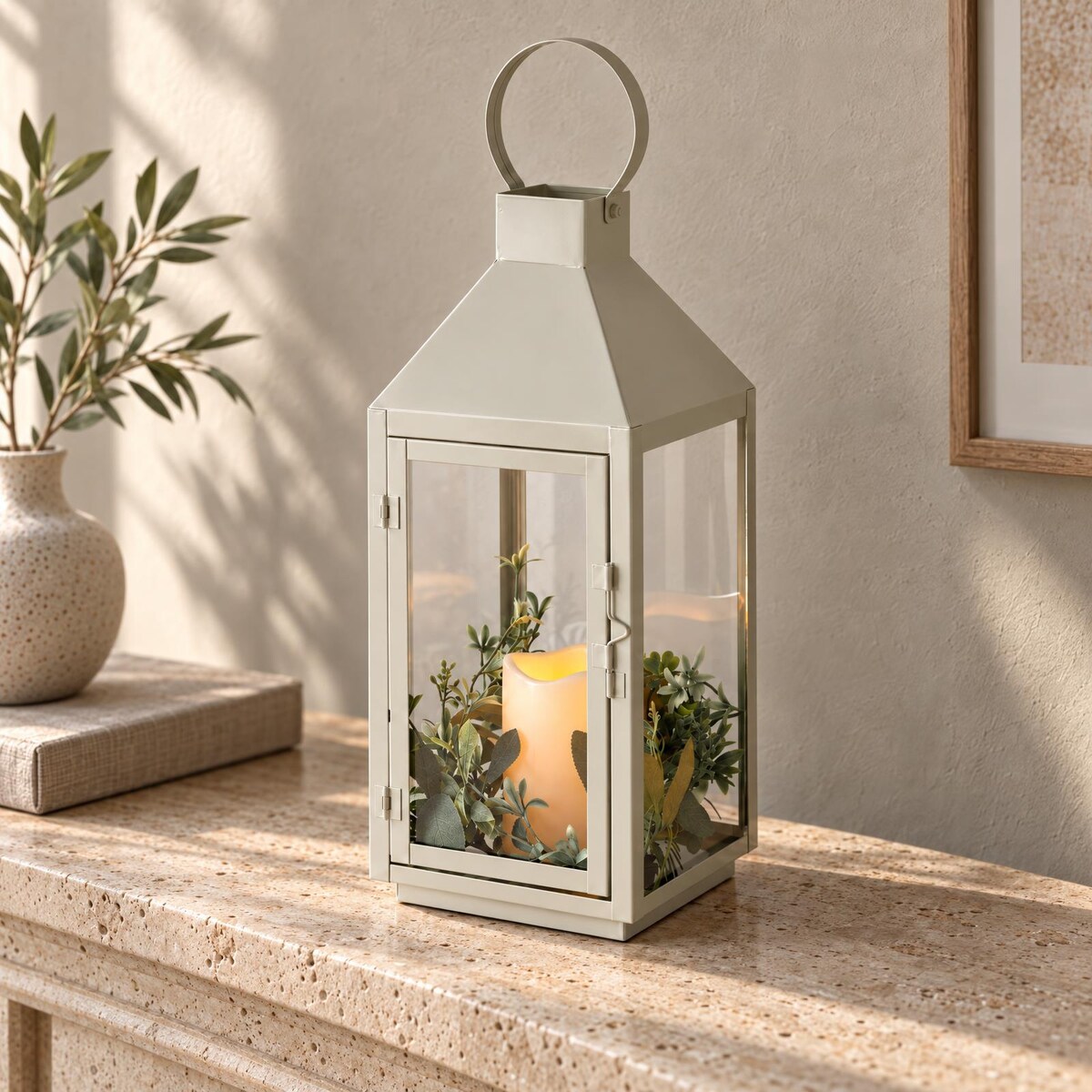 Lampion LED MAGALUF z timerem, 16 x 16 x 41 cm, kolor biały, metal