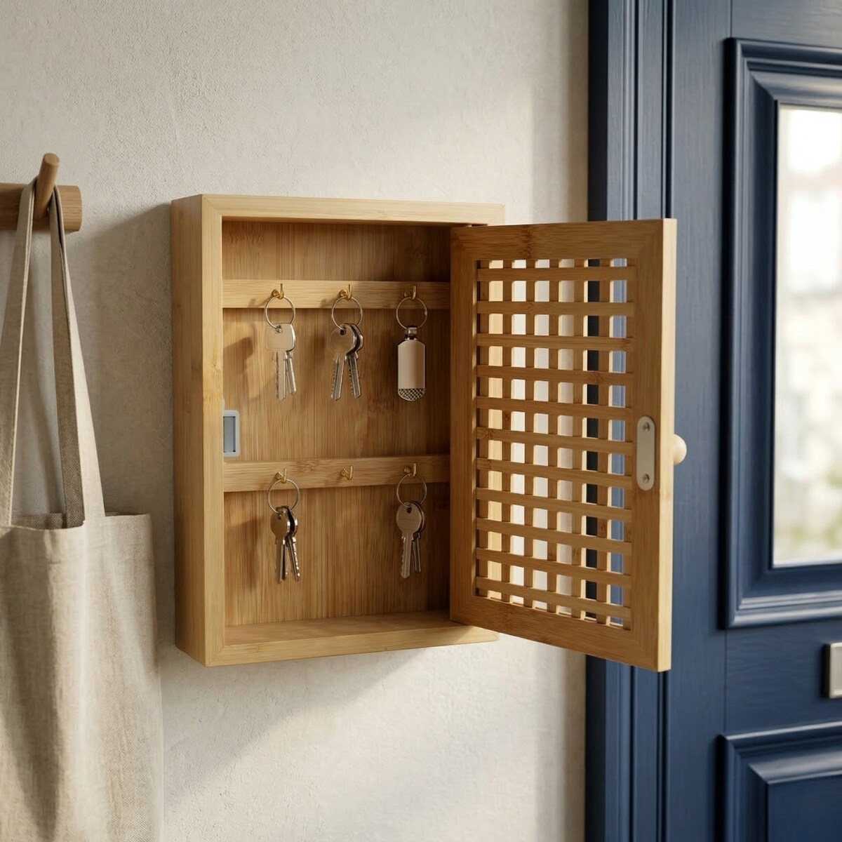 Wisząca szafka na klucze KIZU, 19 x 27 x 6 cm, bambus