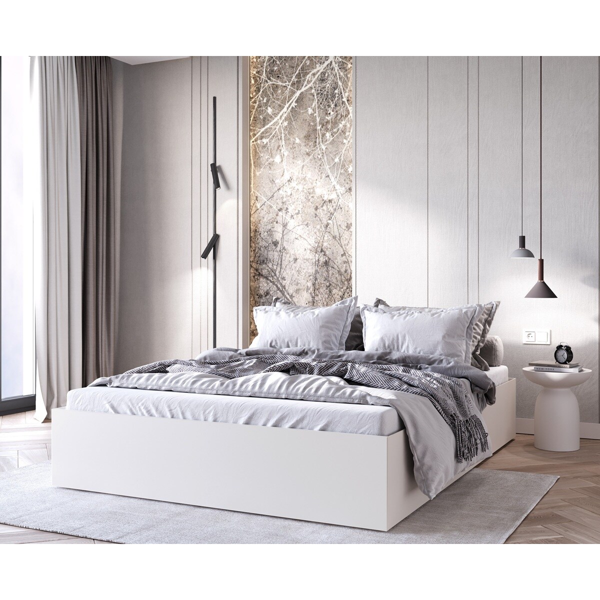 Łóżko sypialniane z materacem MOND 140x200 - białe