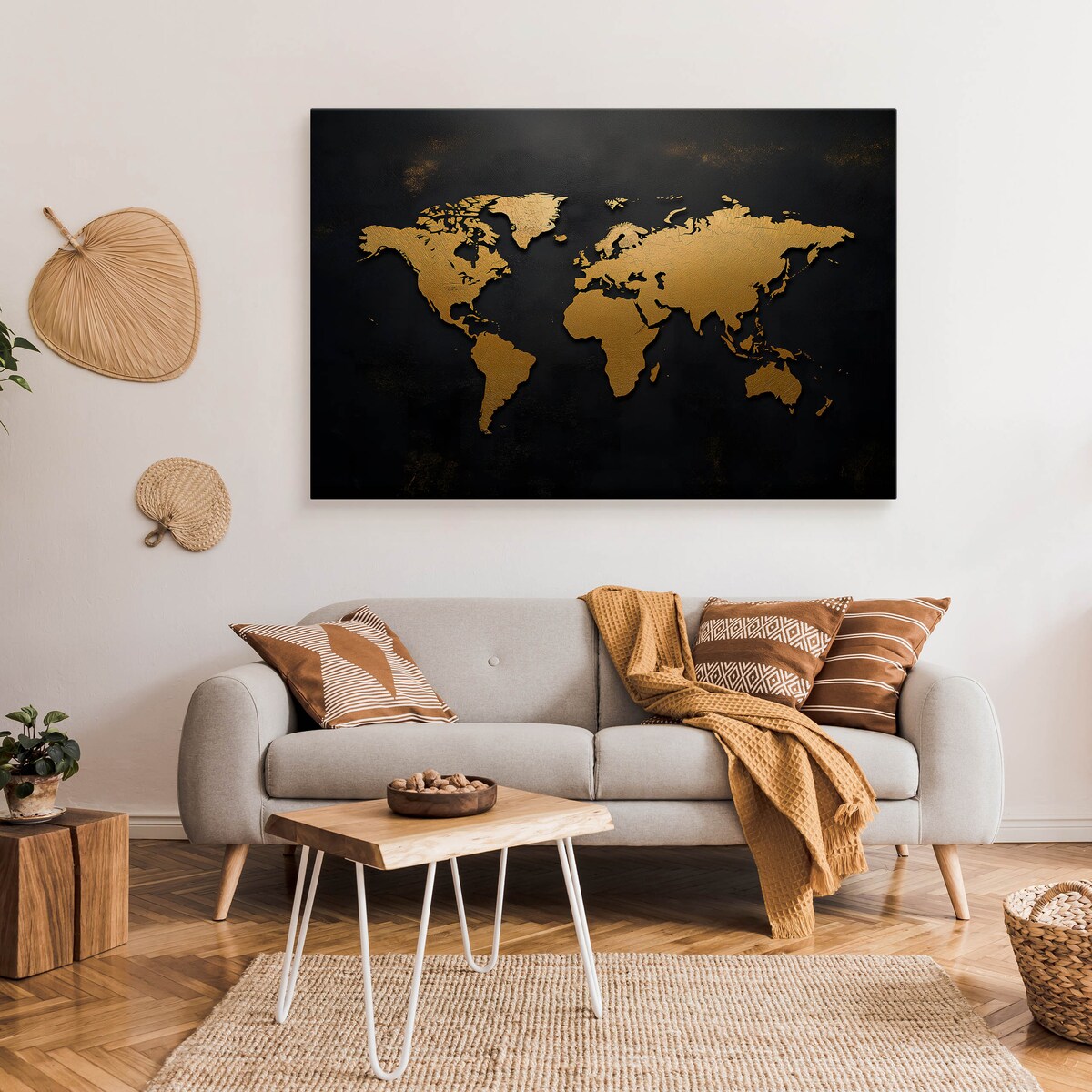 Obraz Na Płótnie Do Salonu Biura Złota Mapa Świata Nowoczesny Styl 70x50cm