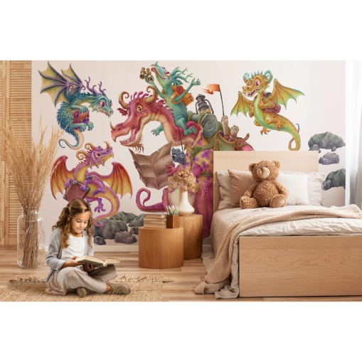 Zestaw naklejek na ścianę, Smoki bajkowa rodzina, 60cm