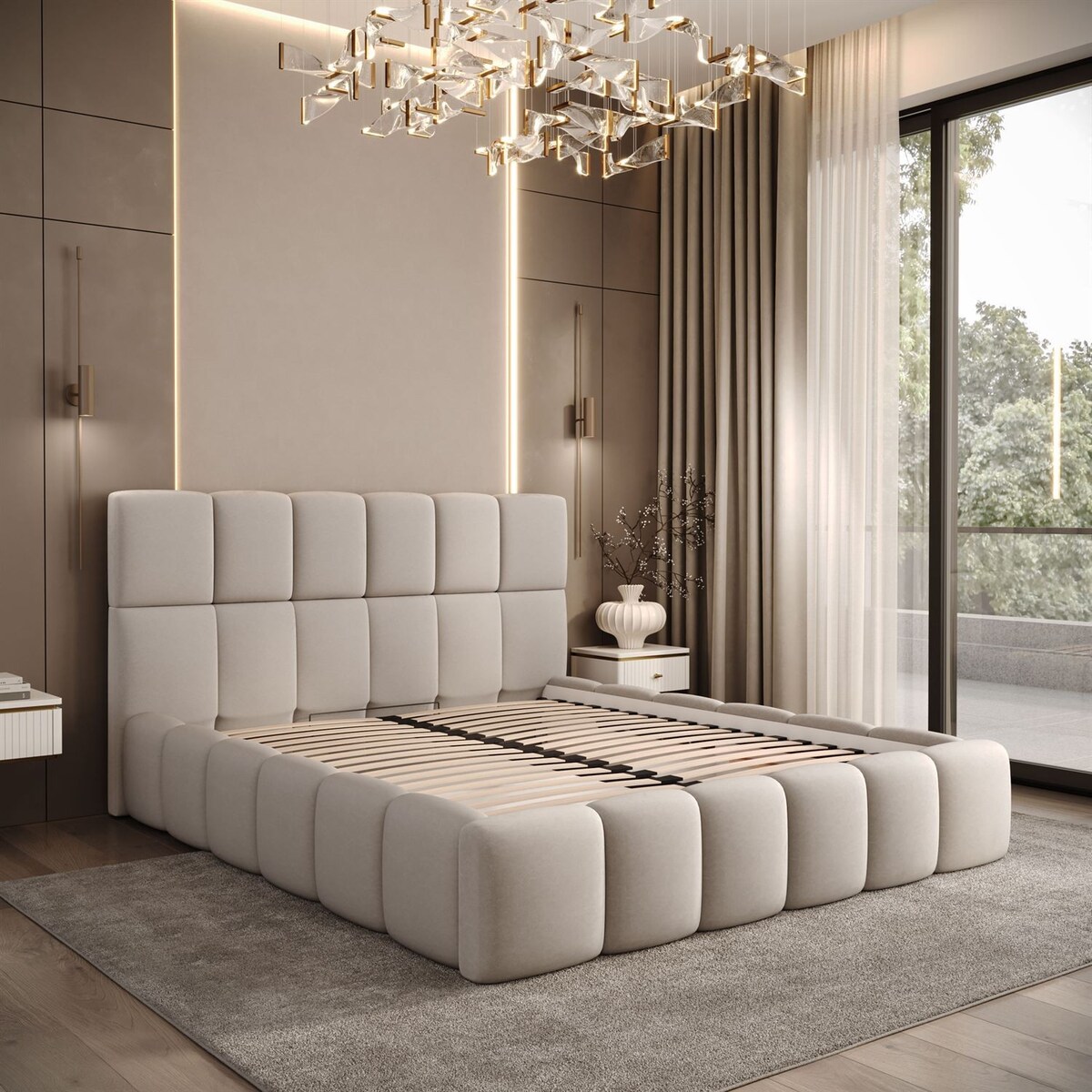 Łóżko tapicerowane VENEZIA, pojemnik na pościel, stelaż 34, 140x200, Castel 04