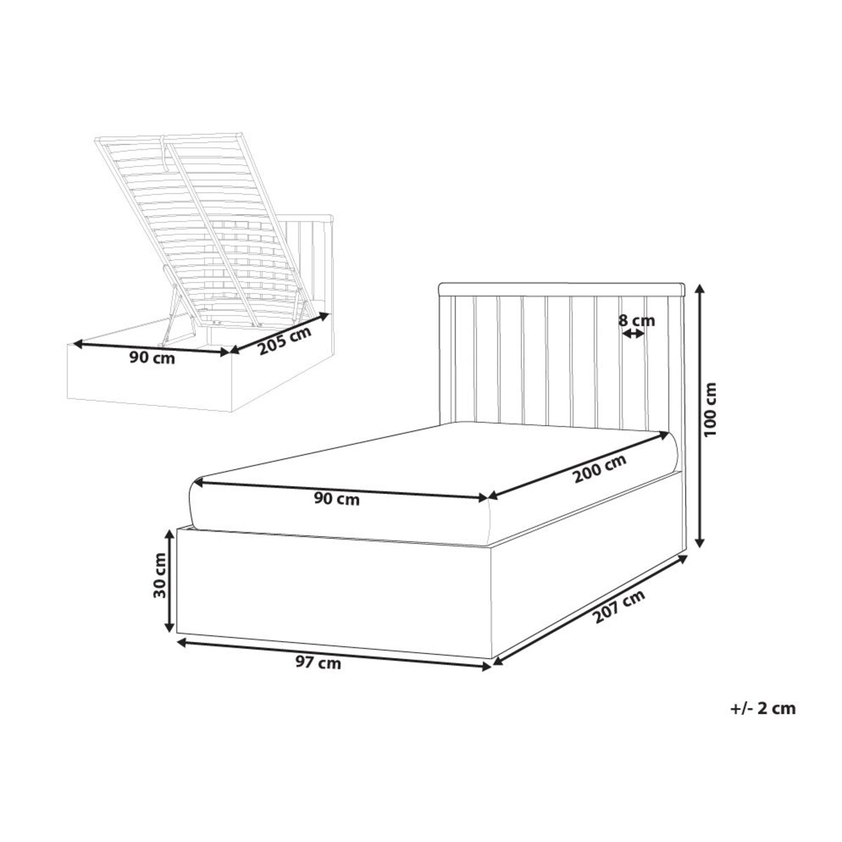 Łóżko z pojemnikiem 90 x 200 cm białe ROUVILLERS
