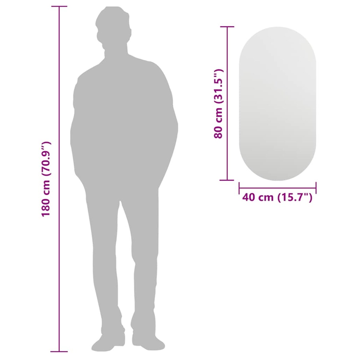 vidaXL Lustro, 80x40 cm, szklane