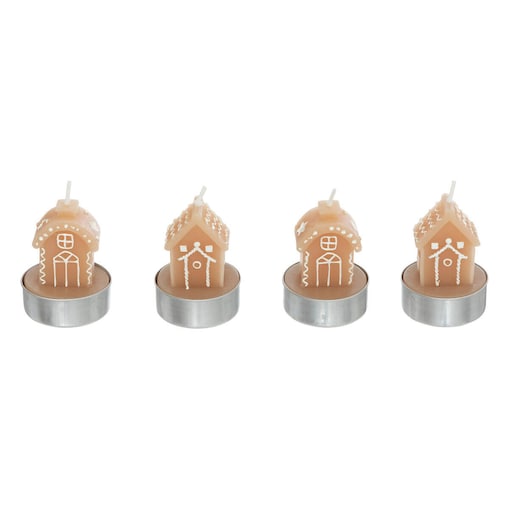 Świeczki tealight w kształcie domków z piernika, 4 sztuki