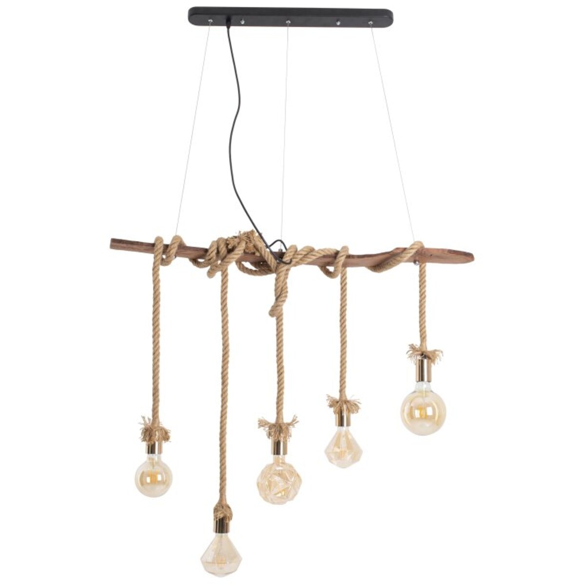 Rustykalna lampa wisząca Rope 6123527 drewniana belka do pokoju brązowa