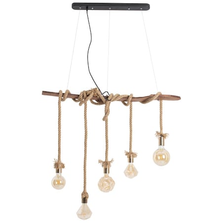 Rustykalna lampa wisząca Rope 6123527 drewniana belka do pokoju brązowa