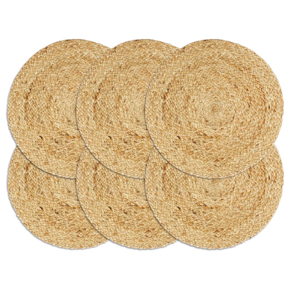 vidaXL Maty na stół, 6 szt., gładkie, naturalne, 38 cm, okrągłe, juta