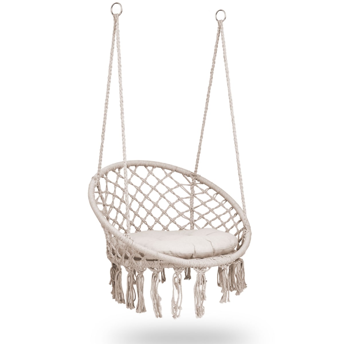 Huśtawka bocianie gniazdo ogrodowa z poduszką fotel wiszący boho Sofotel beżowa