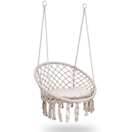 Huśtawka bocianie gniazdo ogrodowa z poduszką fotel wiszący boho Sofotel beżowa