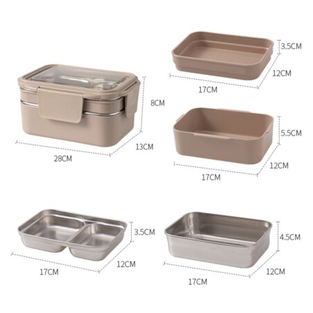 Śniadaniówka LUNCH BOX z widelcem, stal nierdzewna, 2 poziomy, zielony PJM50ZIE