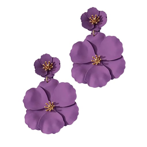 Kolczyki różowe odcień malinowy neonowy kwiaty wiszące TRENDY modne sztyfty