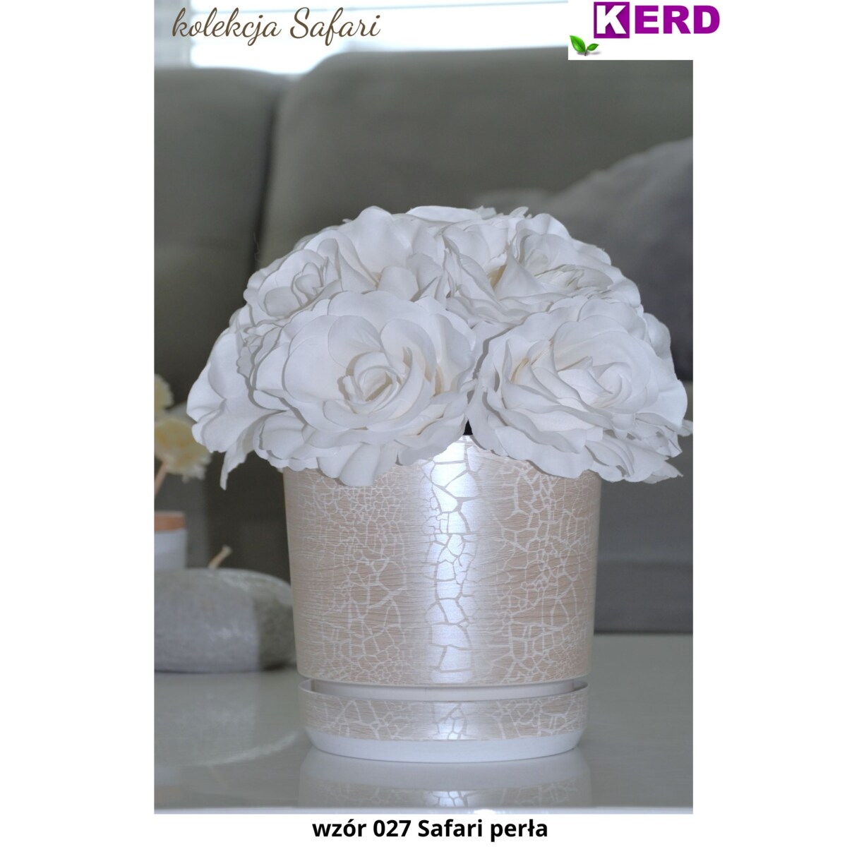 14 cm wzór SAFARI PERŁA Doniczka z podstawką efekt drewna tekstura bielonej deski niezwykły deseń