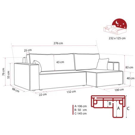 Narożnik uniwersalny z fukcją spania Paris XL w kolorze grafitowym