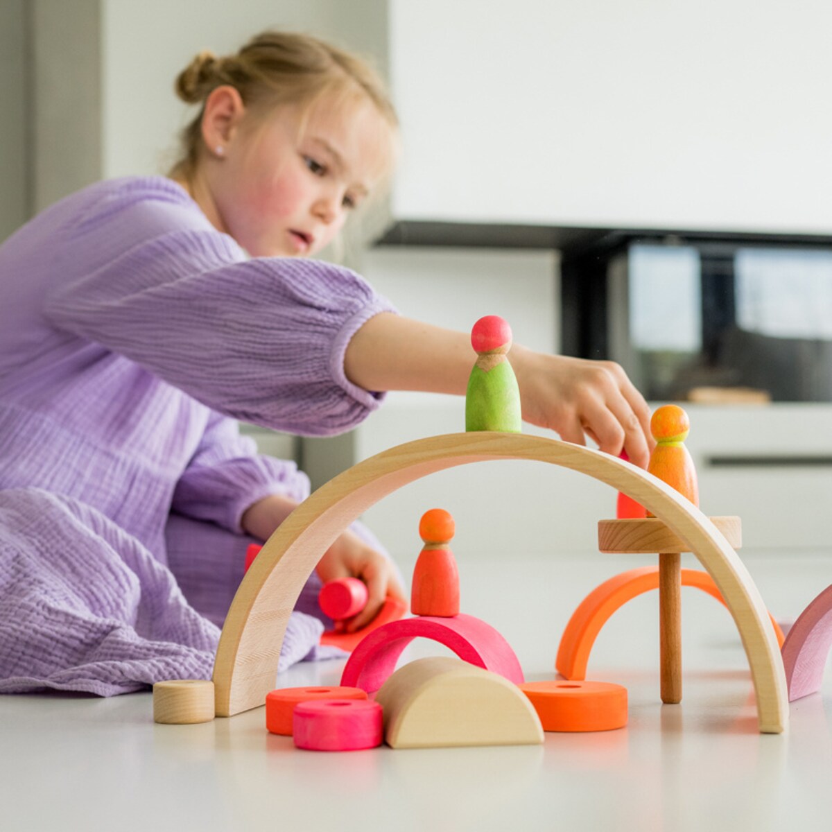 Drewniane figurki Przyjaciele do zabawy dla dzieci 3 szt. Neon Pink/Green Grimm's