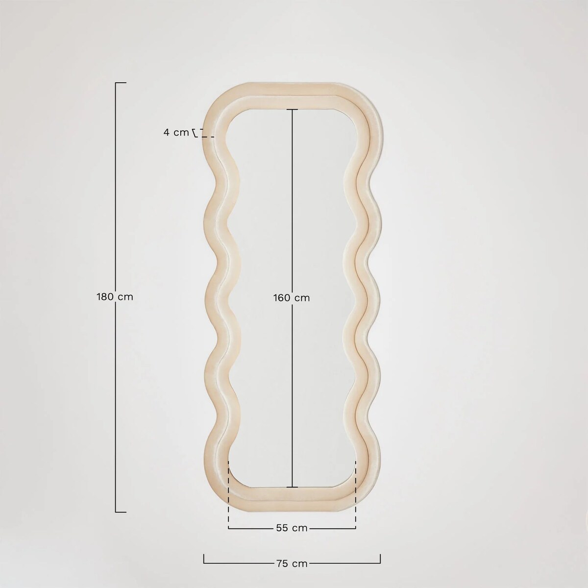Lustro w falistej ramie aksamitne, beżowe 75x180 cm