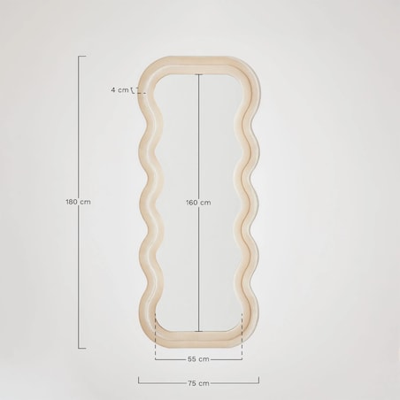 Lustro w falistej ramie aksamitne, beżowe 75x180 cm