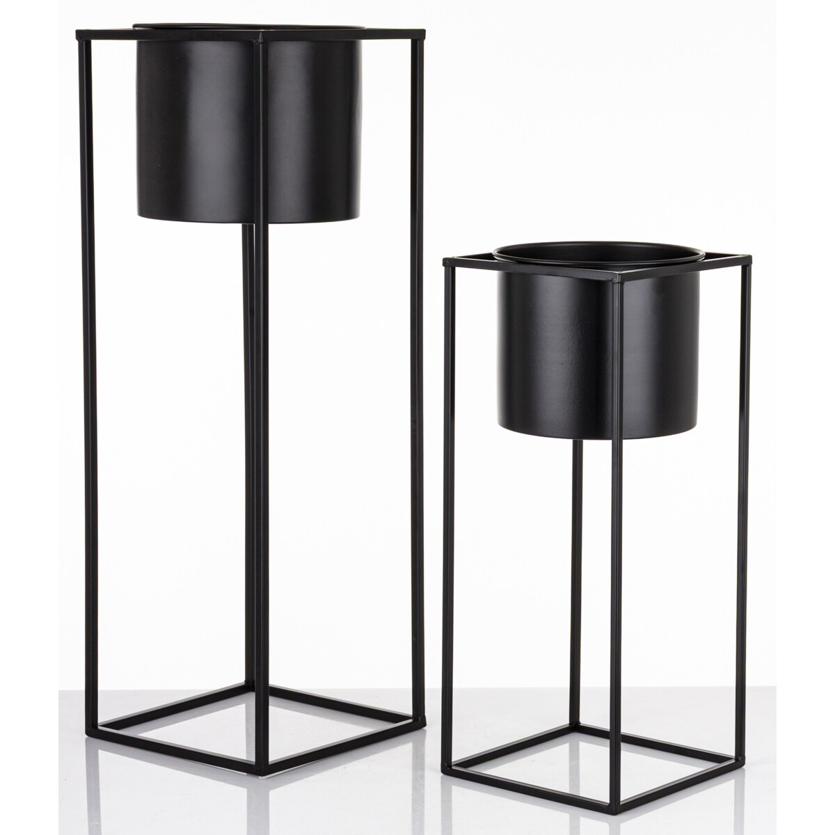 Kwietnik z osłonką 2 szt. 69xØ24 cm i 49xØ20,5 cm REED czarny