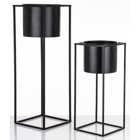 Kwietnik z osłonką 2 szt. 69xØ24 cm i 49xØ20,5 cm REED czarny