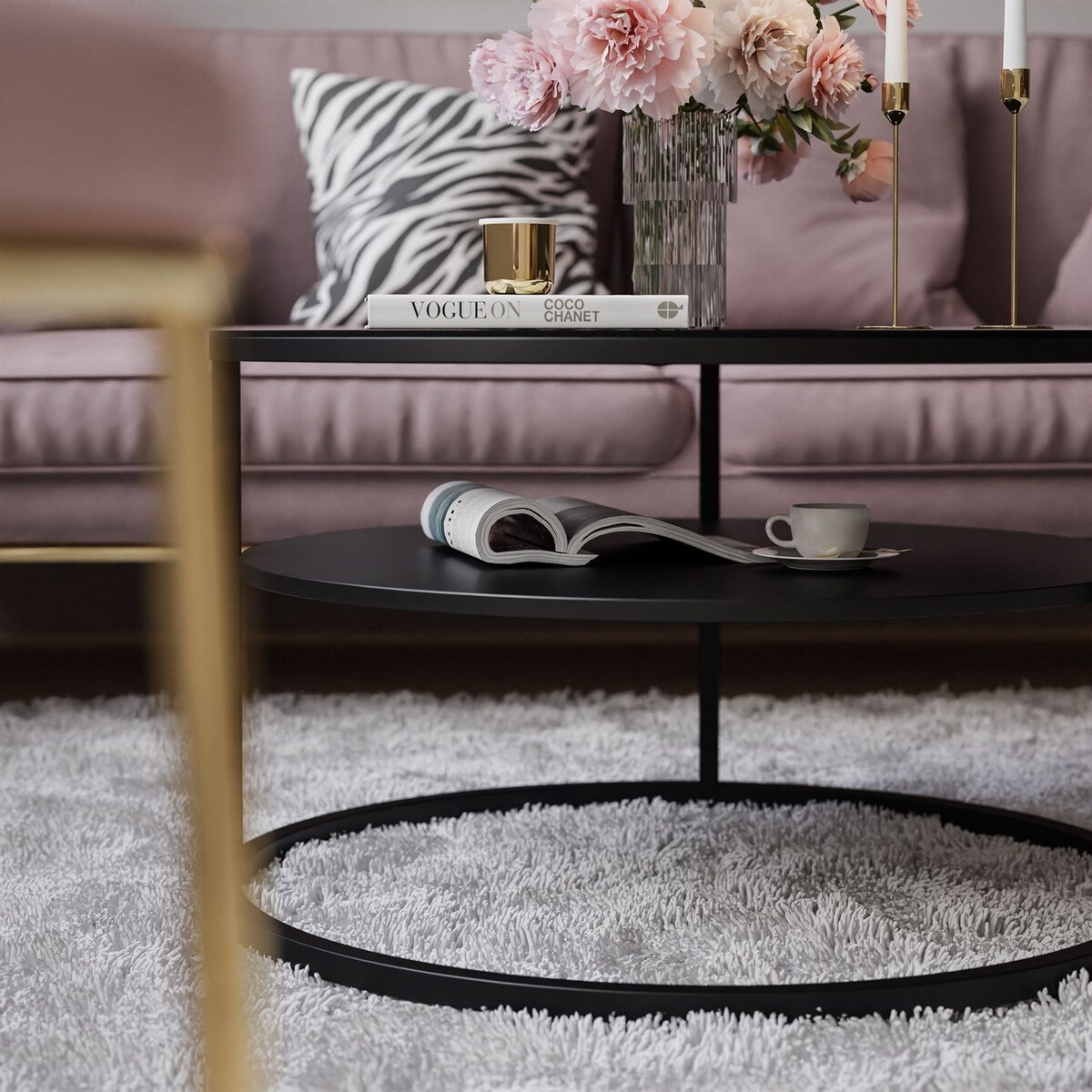 Stolik kawowy CIRI z półką czarne szkło