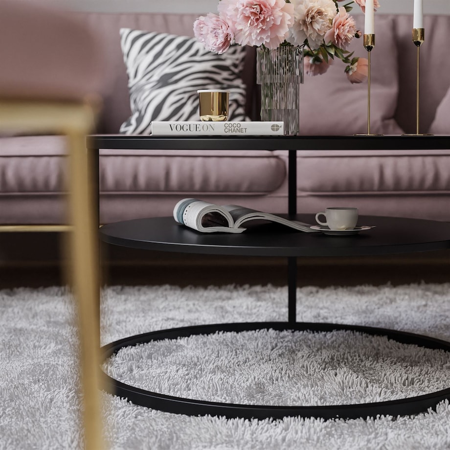 Stolik kawowy CIRI z półką czarne szkło