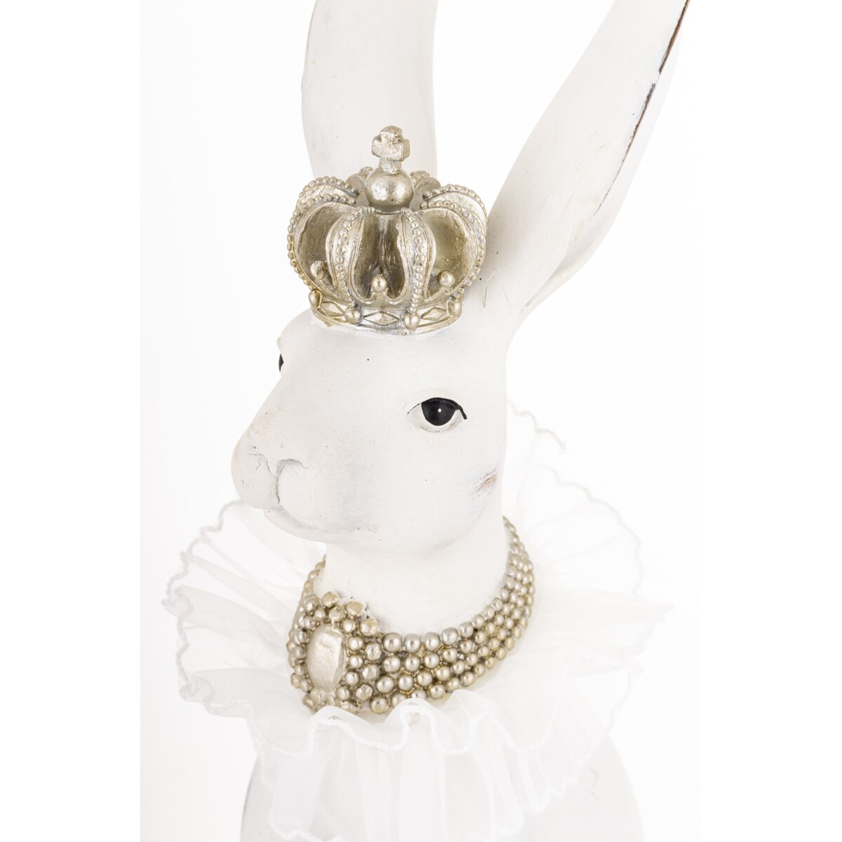 Figurka - biały królik z koroną 40x12x15 cm REGO