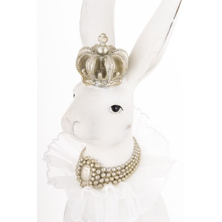 Figurka - biały królik z koroną 40x12x15 cm REGO