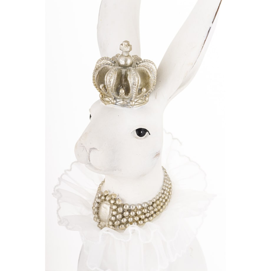 Figurka - biały królik z koroną 40x12x15 cm REGO
