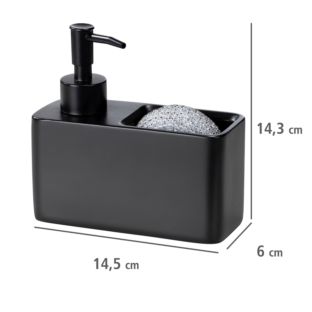 Dozownik z miejscem na gąbkę, 150 ml, Resa, WENKO, kolor czarny, tworzywo sztuczne