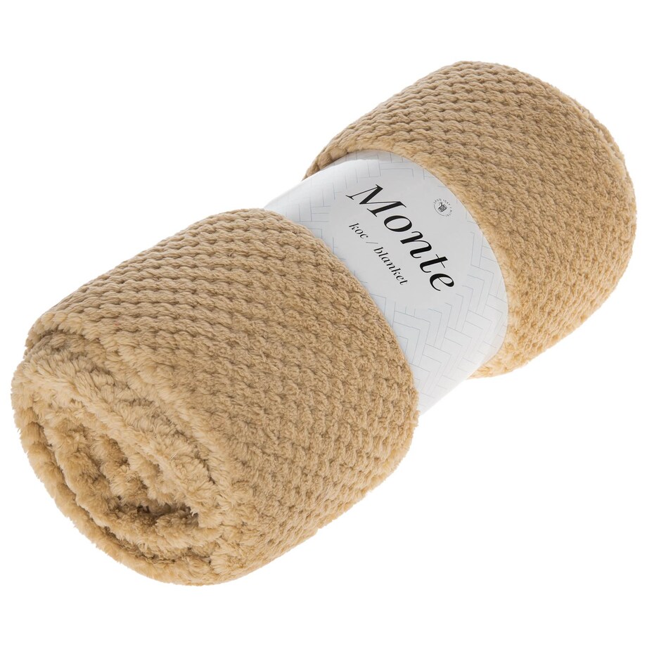 Beżowy Koc Narzuta z mikrofibry 200 x 220 Duży Kocyk na Sofę Łóżko Kanapę