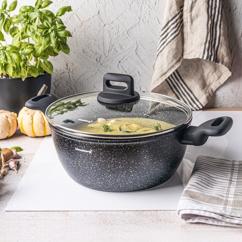 Garnek z powłoką marmurową czarny indukcja gaz 24cm 3.7L KLAUSBERG