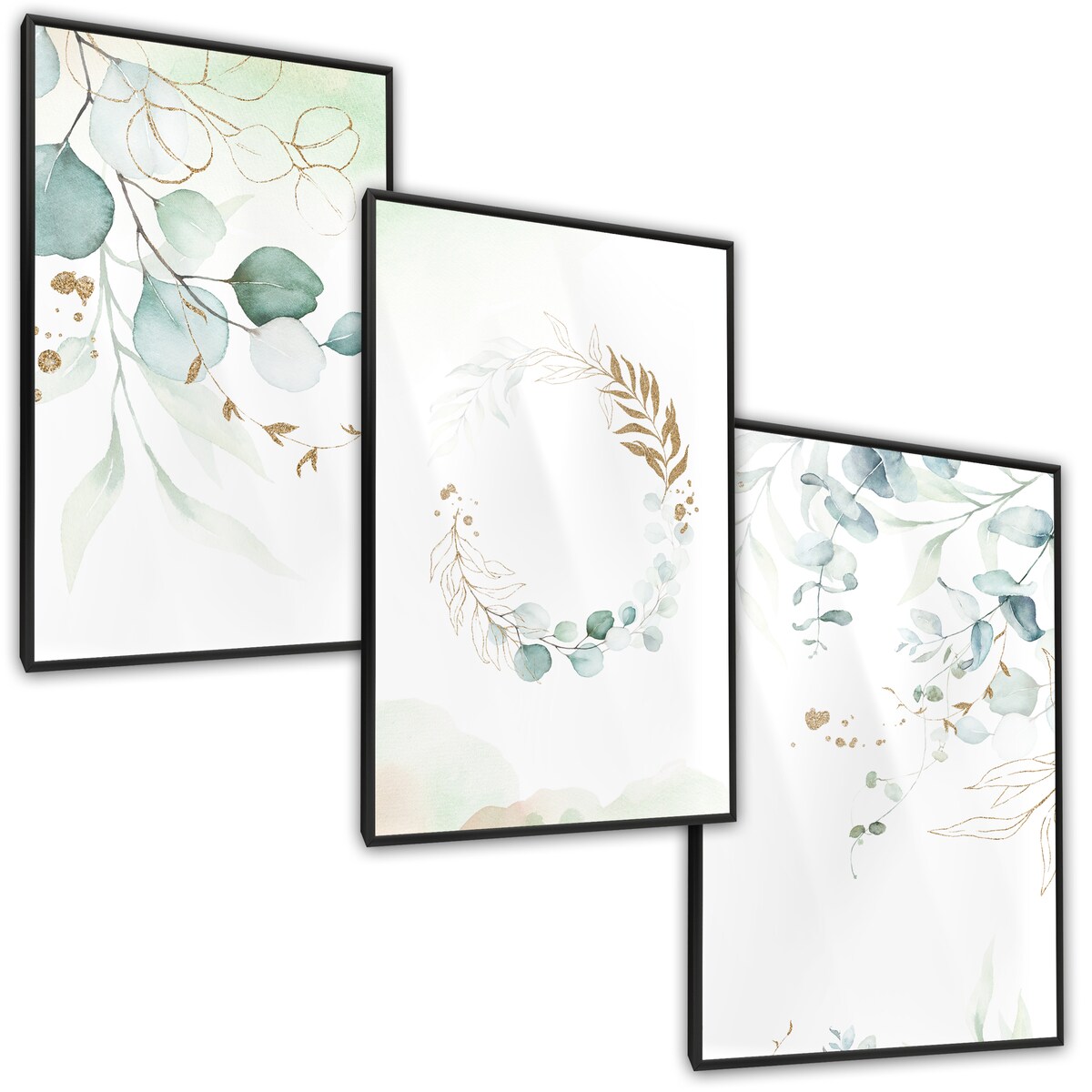 Zestaw 3x Plakat W Ramie LIŚCIE Malowane Akwarelą 60x80cm