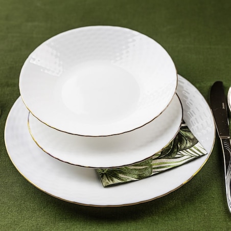 Zastawa stołowa Serwis Komplet talerzy 18 elementów na 6 osób złoty rant KINGHOFF