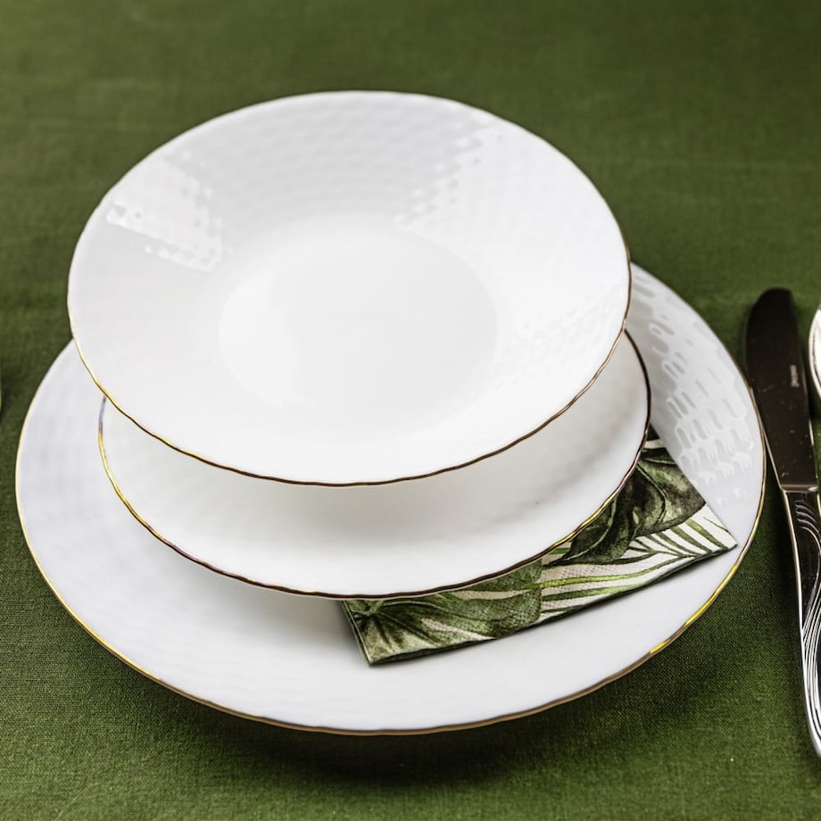 Zastawa stołowa Serwis Komplet talerzy 18 elementów na 6 osób złoty rant KINGHOFF