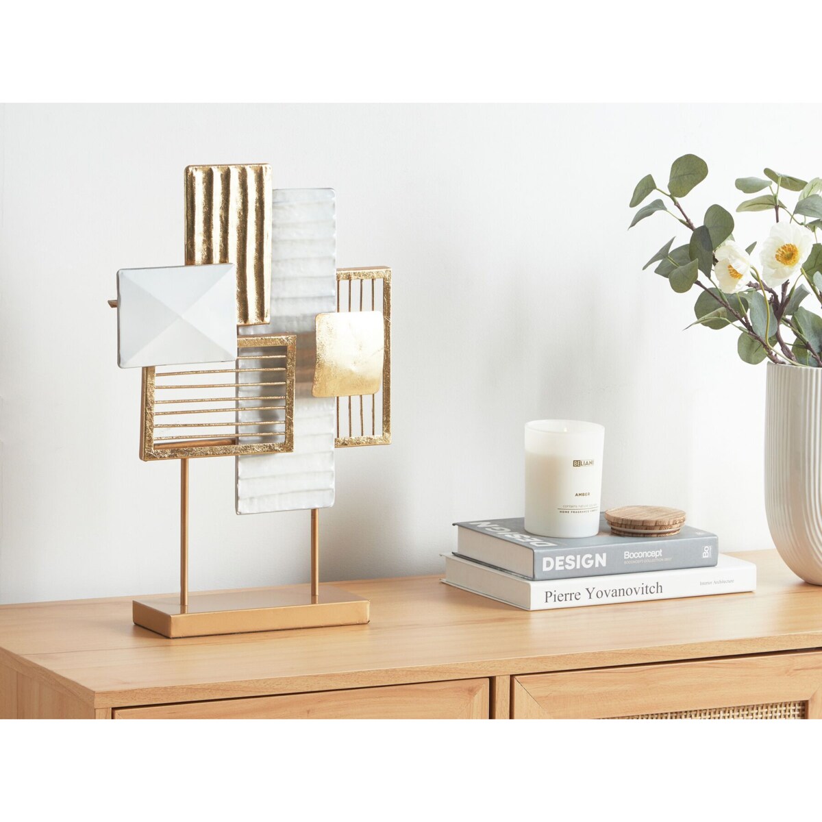 Dekoracyjna rzeźba metalowa złoto-biała BORON